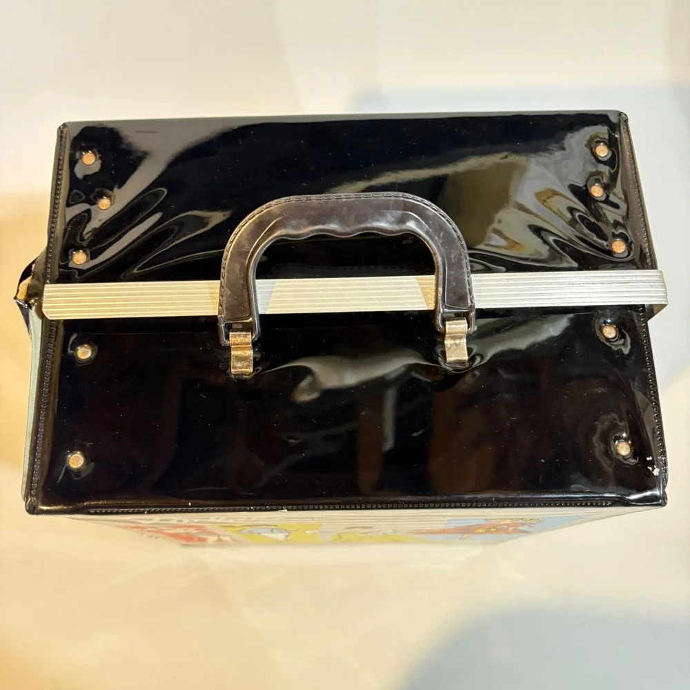 Vintage 1961 Barbie Ponytail Doll Trunk Case Mattel Black Vinyl Accessory Boxes